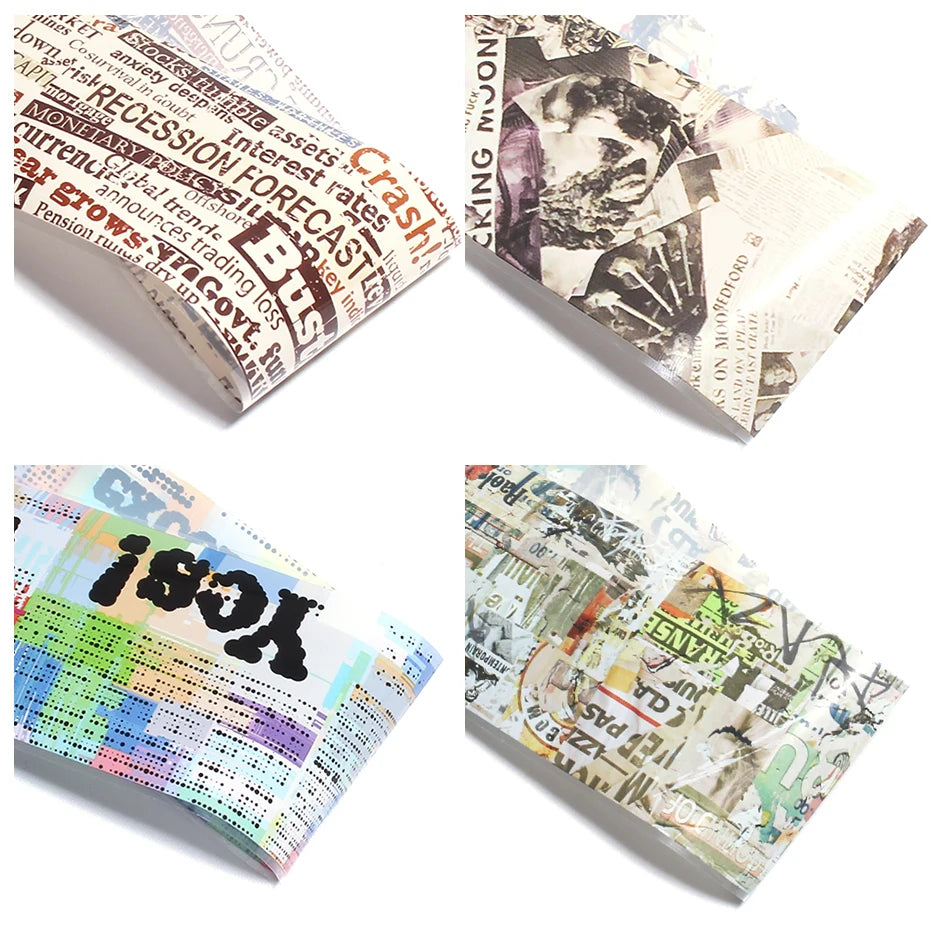 Vintage Newspaper Nail Art Transfer Foil Set - 6