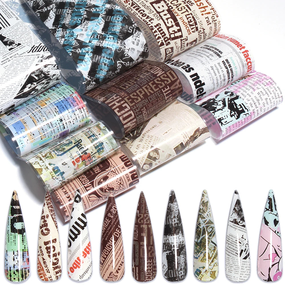 Vintage Newspaper Nail Art Transfer Foil Set