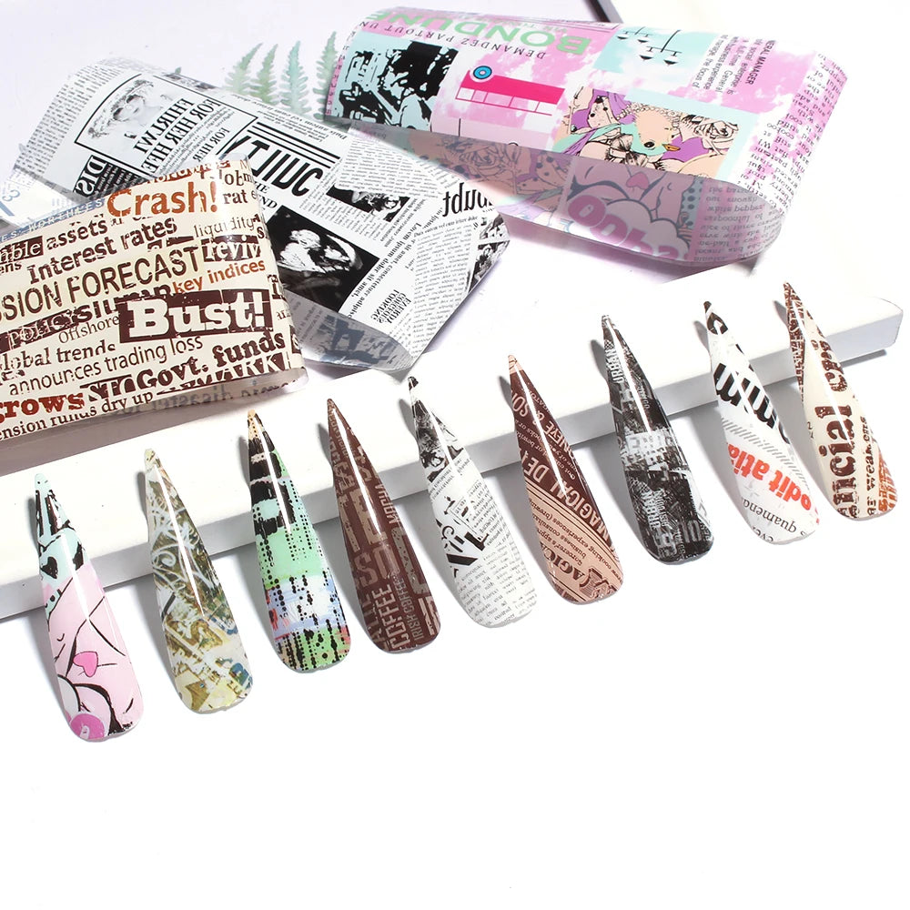 Vintage Newspaper Nail Art Transfer Foil Set - 4