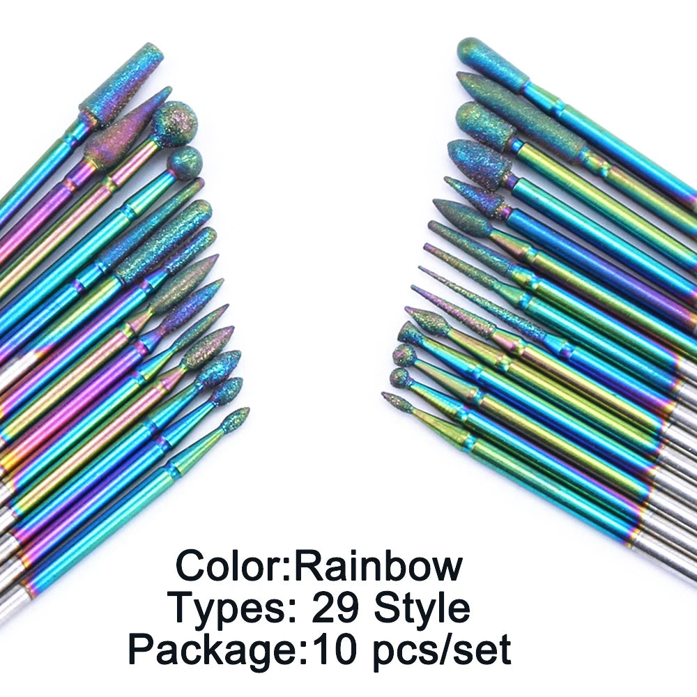 Rainbow Diamond Nail Drill Bit Set for Manicure - 10