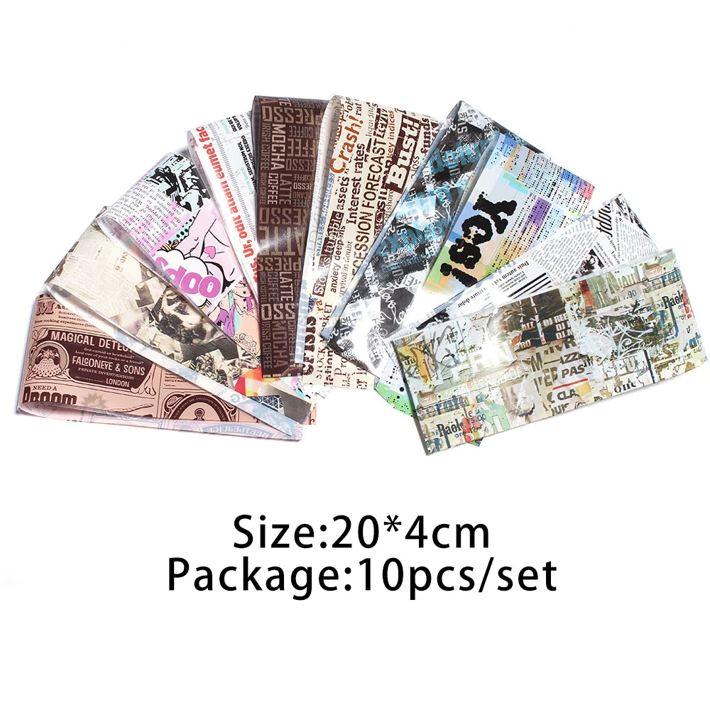 Vintage Newspaper Nail Art Transfer Foil Set