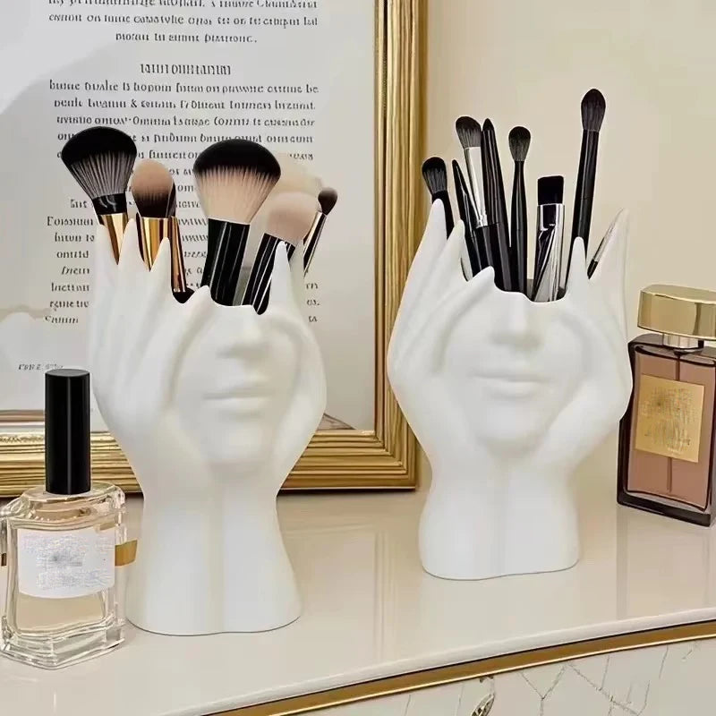 Human Face Art Desktop Organizer and Makeup Brush Holder