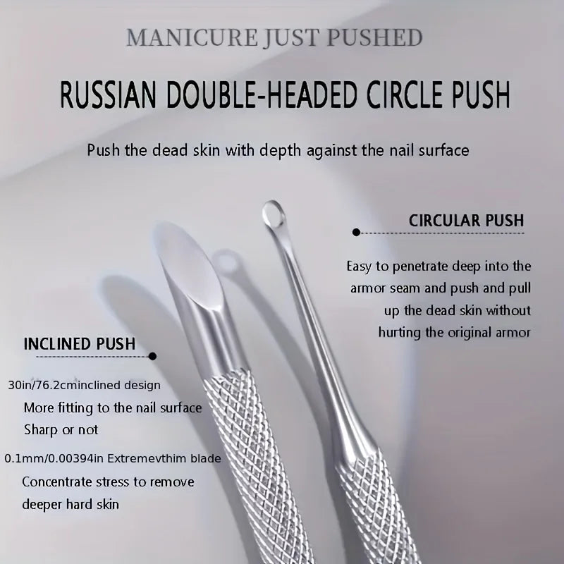 Professional Stainless Steel Cuticle Pusher and Nail Cleaner - 6
