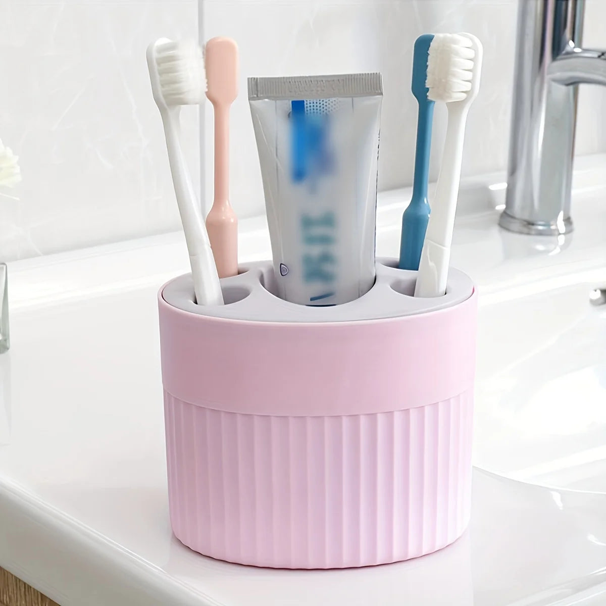4-Slot Bathroom Toothbrush and Toothpaste Organizer Stand