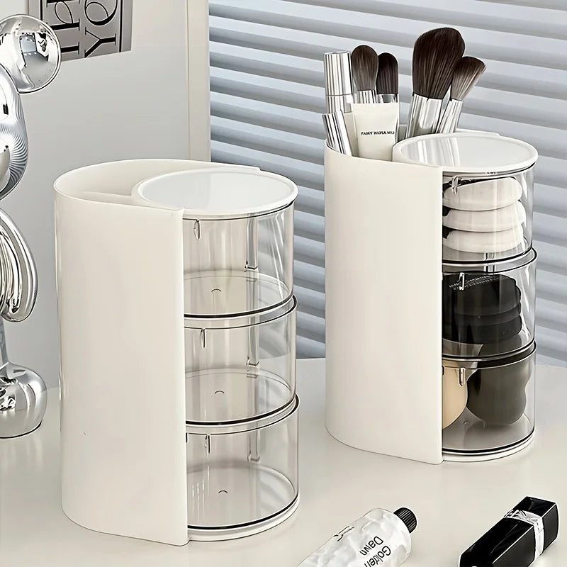 3-Tier Rotating Makeup Organizer with Dustproof Lid - 8