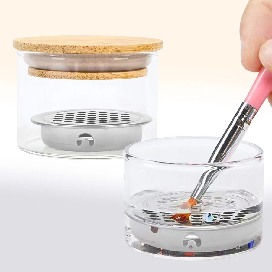 Glass Nail Brush Cleaning Cup with Filter