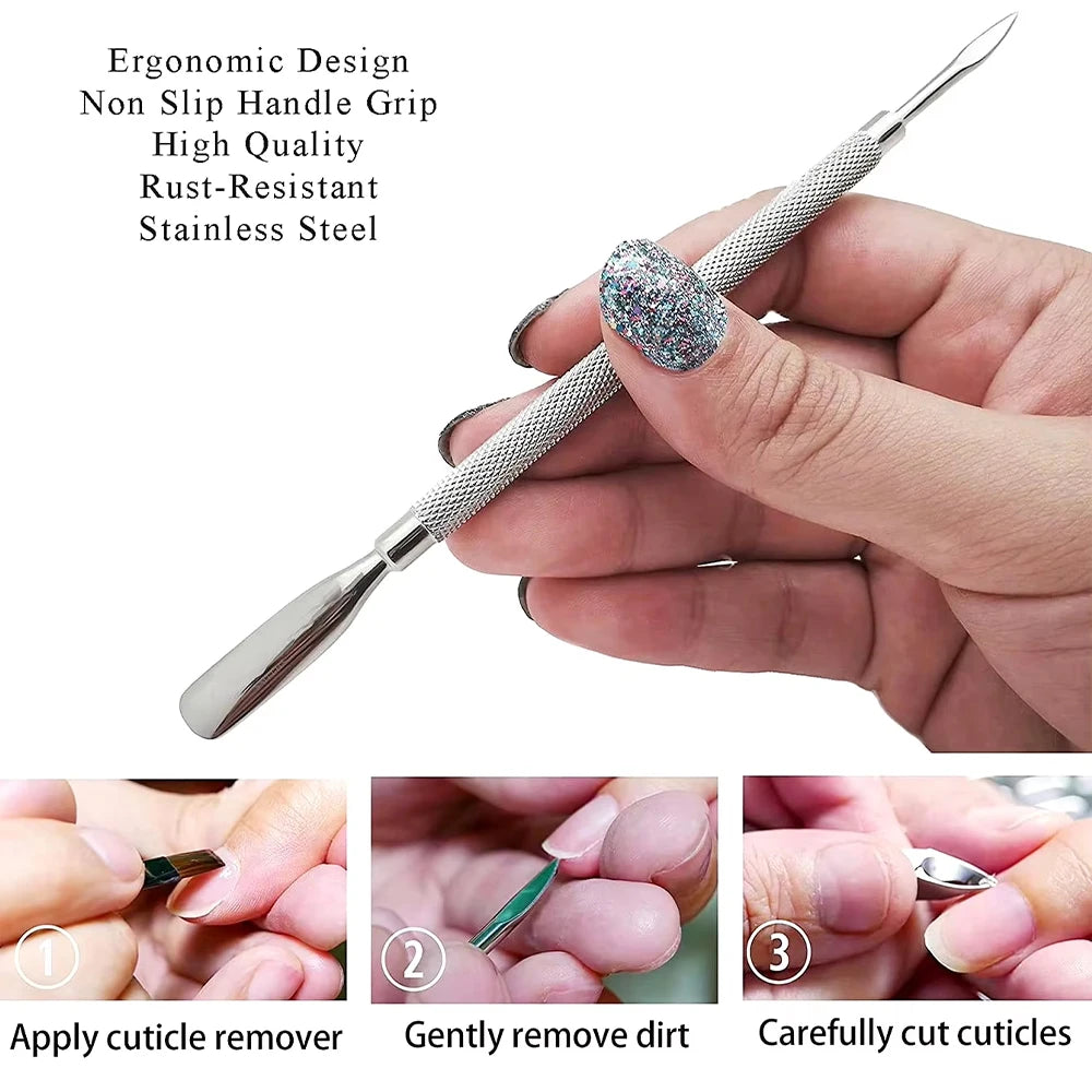 Dual-Ended Stainless Steel Cuticle Pusher and Nail Cleaner