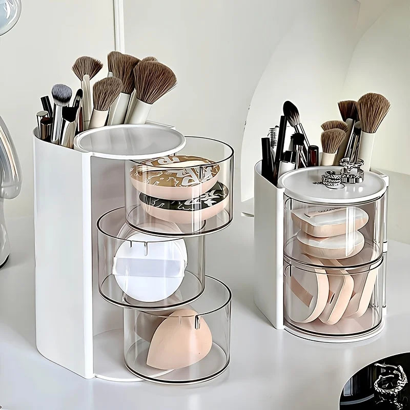 3-Tier Rotating Makeup Organizer with Dustproof Lid - 6