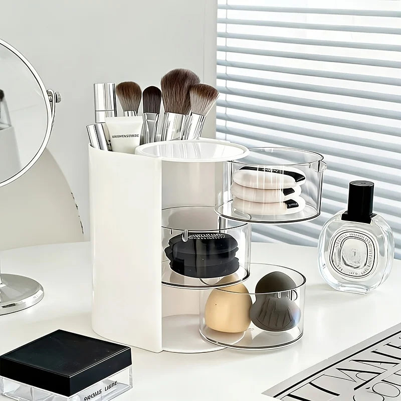 3-Tier Rotating Makeup Organizer with Dustproof Lid
