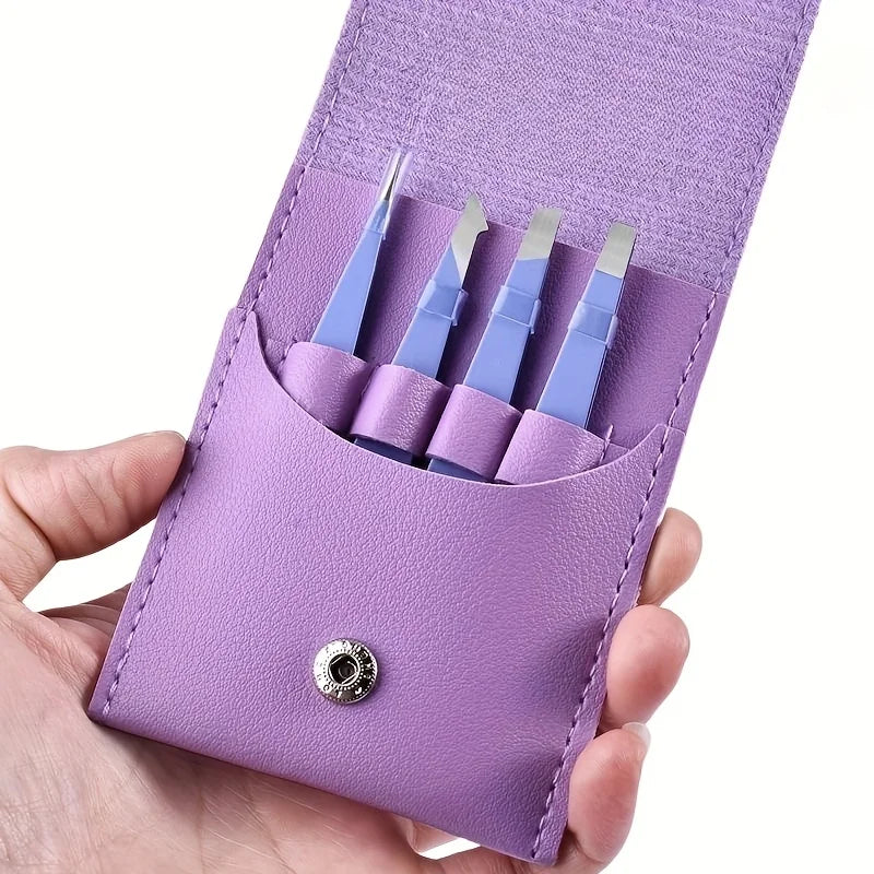 Precision Stainless Steel Eyebrow Tweezer Set - 5
