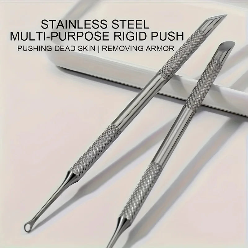 Professional Stainless Steel Cuticle Pusher and Nail Cleaner - 7
