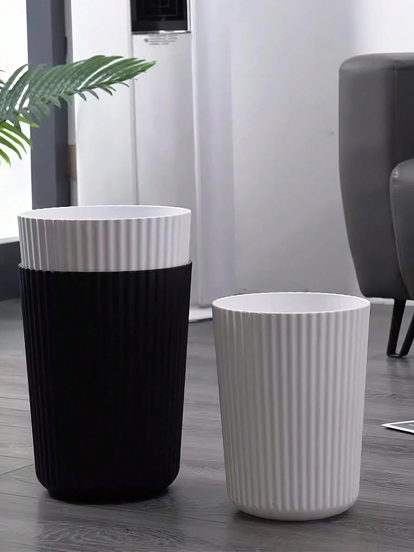 Modern Striped Trash Can for Home and Office