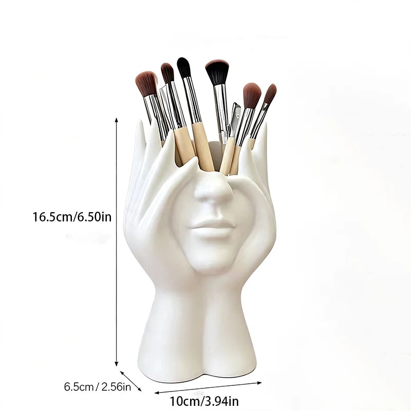 Human Face Art Desktop Organizer and Makeup Brush Holder
