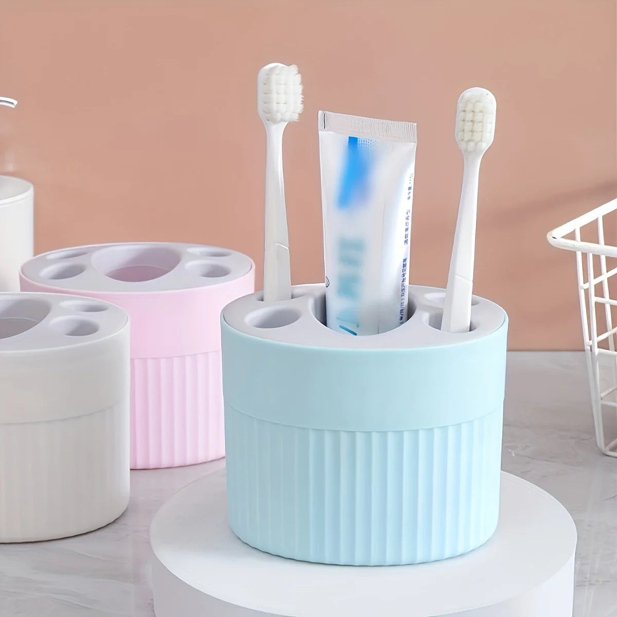4-Slot Bathroom Toothbrush and Toothpaste Organizer Stand