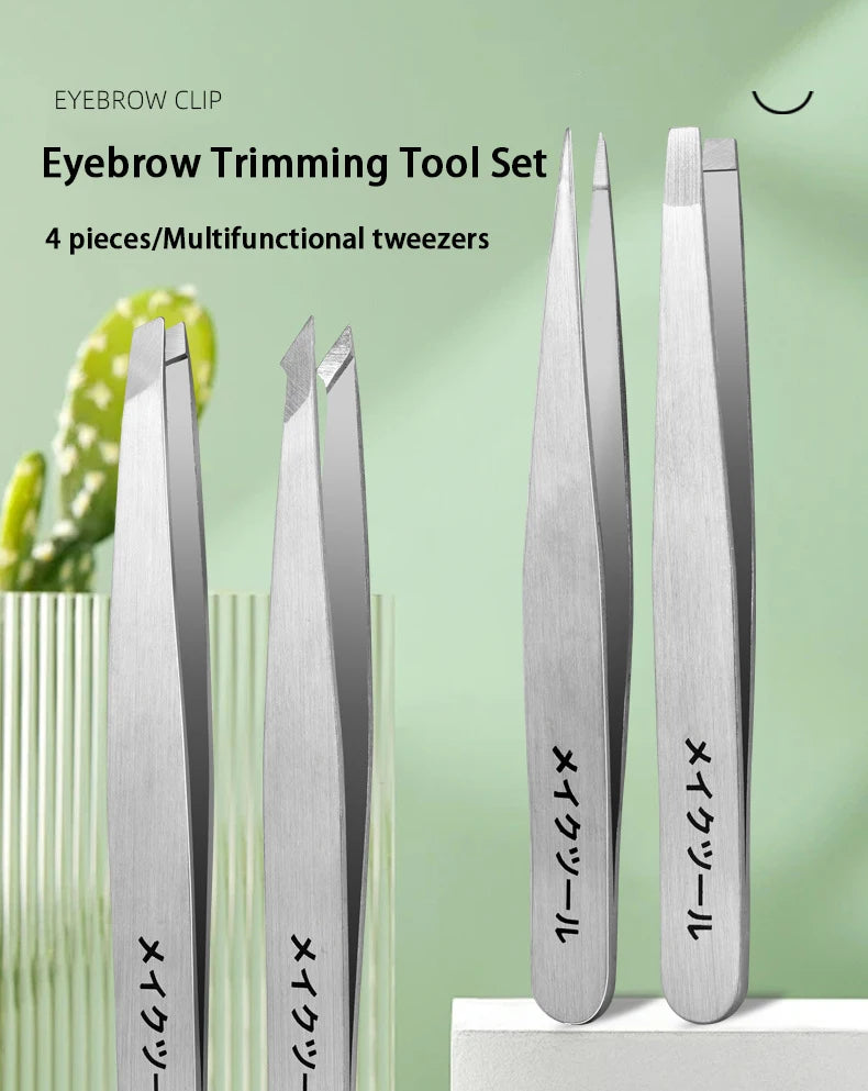 Professional Stainless Steel Eyebrow Tweezer Grooming Set