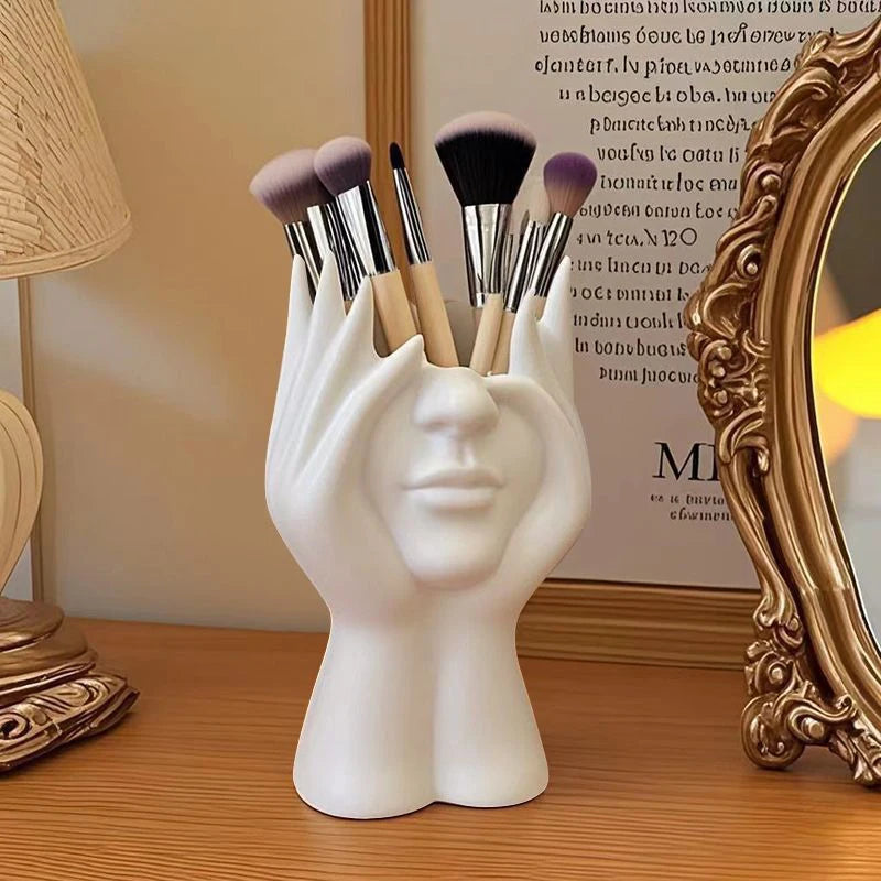 Human Face Art Desktop Organizer and Makeup Brush Holder