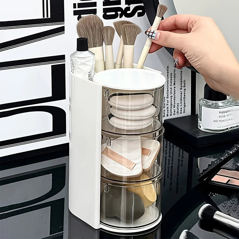 3-Tier Rotating Makeup Organizer with Dustproof Lid - 3