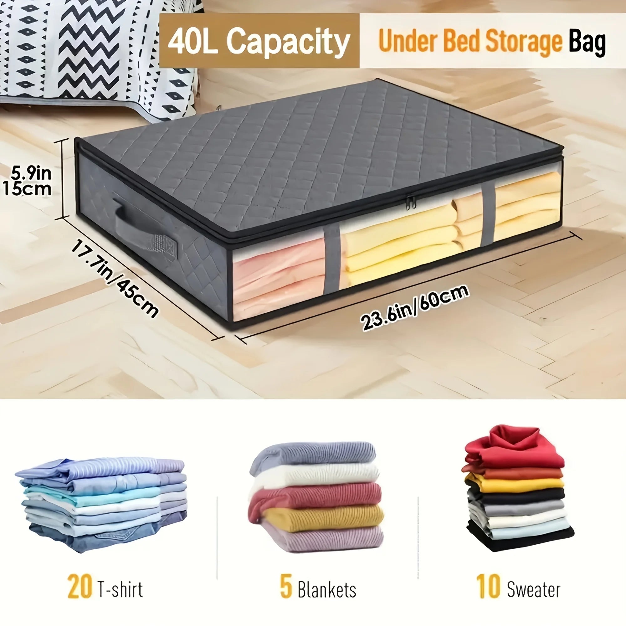 Foldable Under-Bed Storage Organizer for Bedding and Clothes - 2
