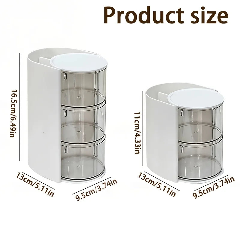 3-Tier Rotating Makeup Organizer with Dustproof Lid