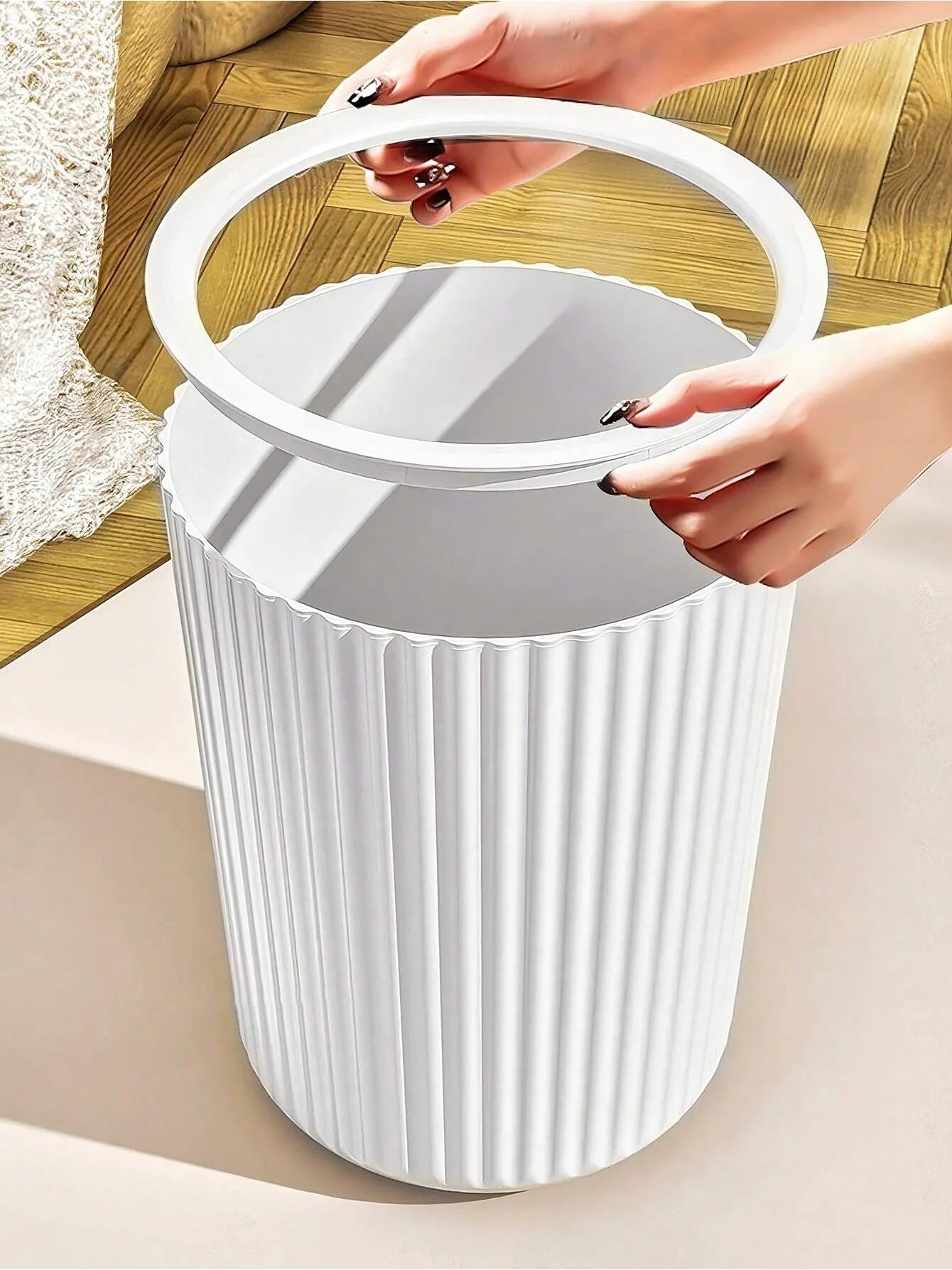 Modern Striped Trash Can for Home and Office - 2