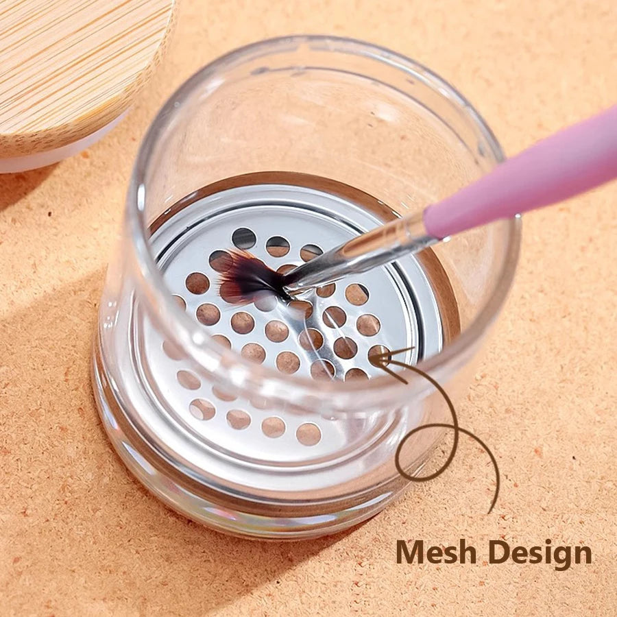 Glass Nail Brush Cleaning Cup with Filter