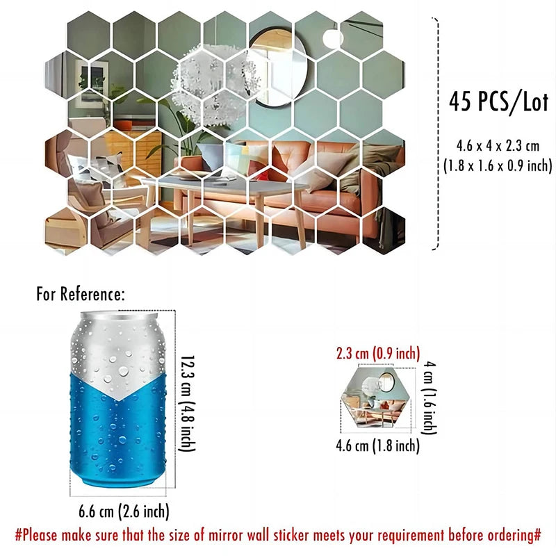 Hexagon Mirror Wall Decor Stickers