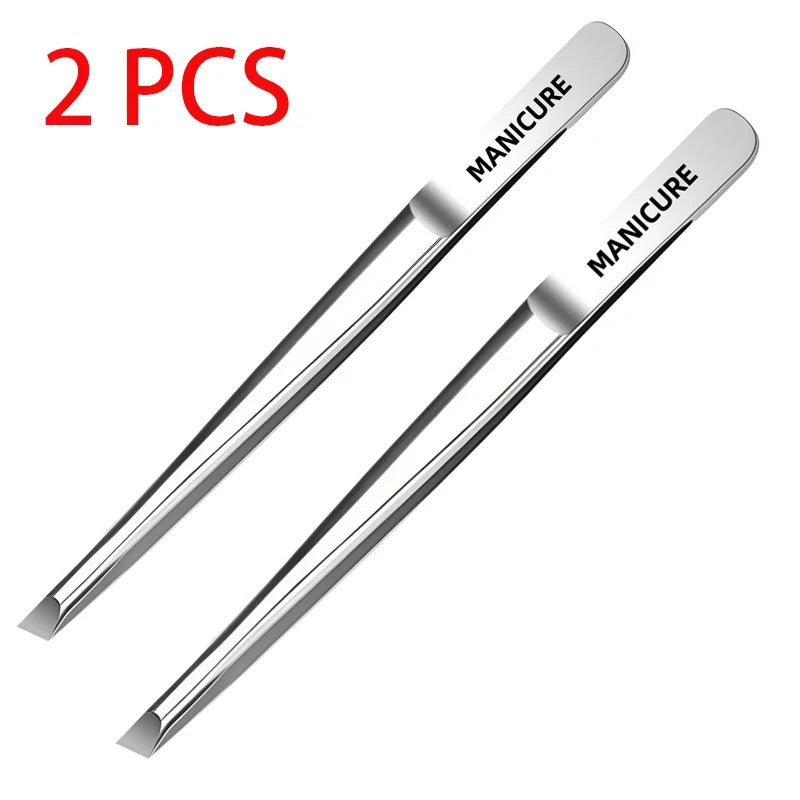 Precision Stainless Steel Slant-Tip Eyebrow Tweezers - 10