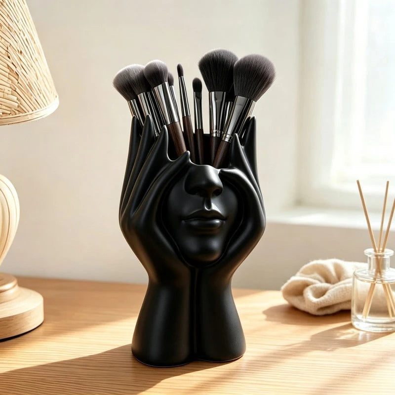 Human Face Art Desktop Organizer and Makeup Brush Holder