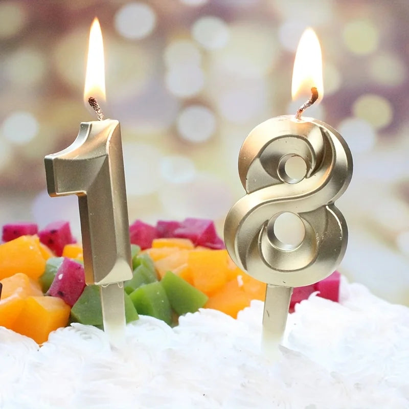 3D Gold Number Birthday Cake Candle