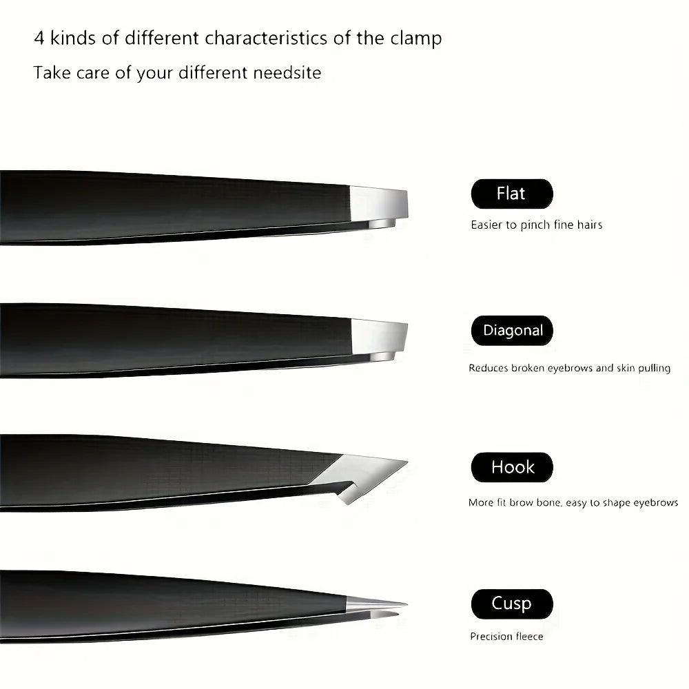 Precision Stainless Steel Eyebrow Tweezer Set