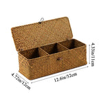 Hand-Woven 3-Grid Storage Basket with Lid