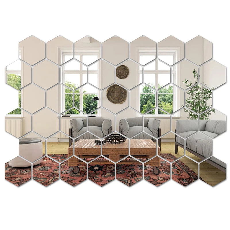 Hexagon Mirror Wall Decor Stickers