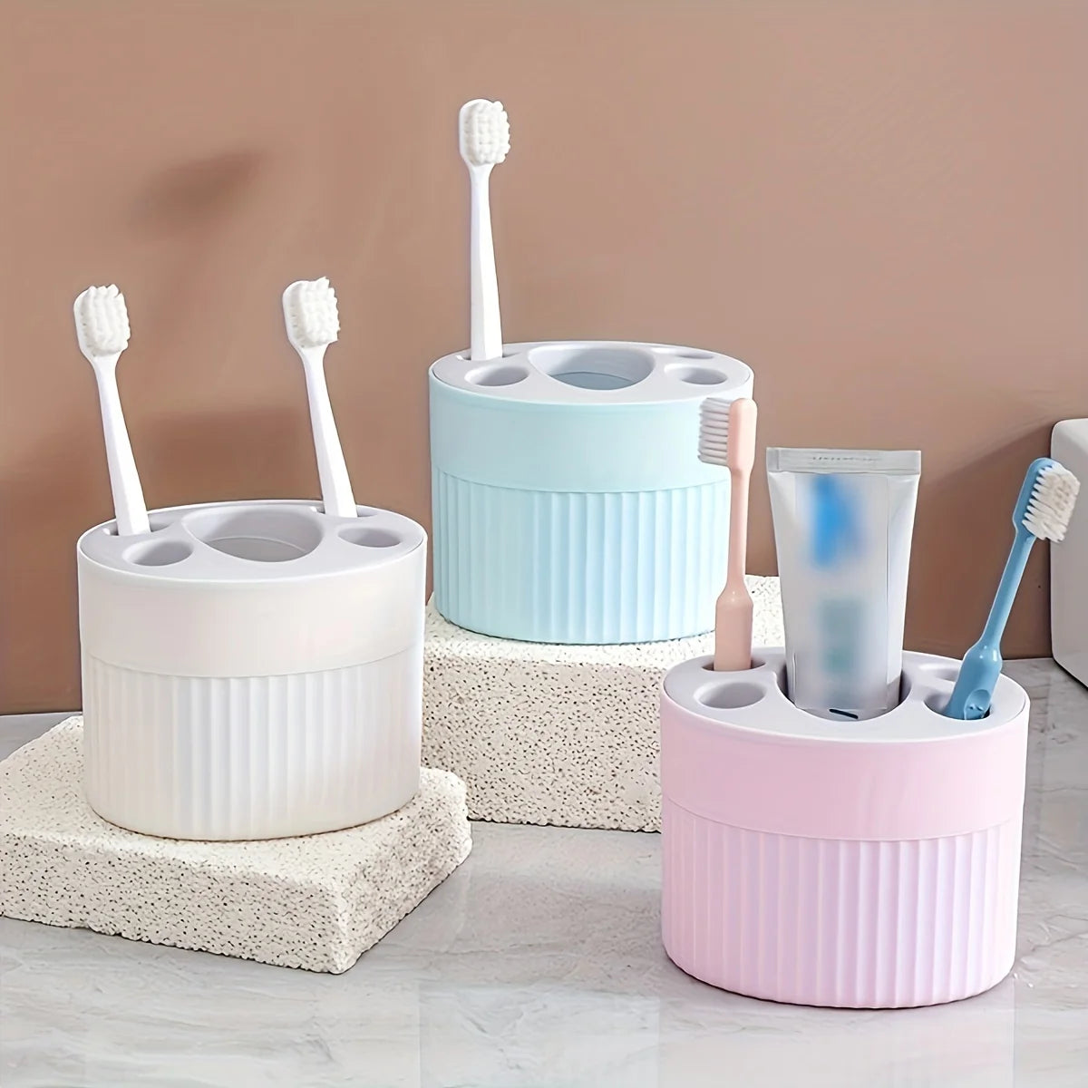 4-Slot Bathroom Toothbrush and Toothpaste Organizer Stand - 4