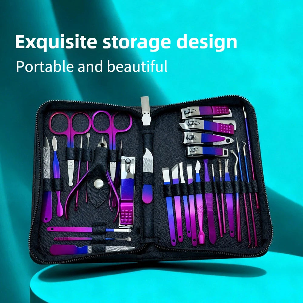 Professional Gradient Stainless Steel Manicure Grooming Kit - 1