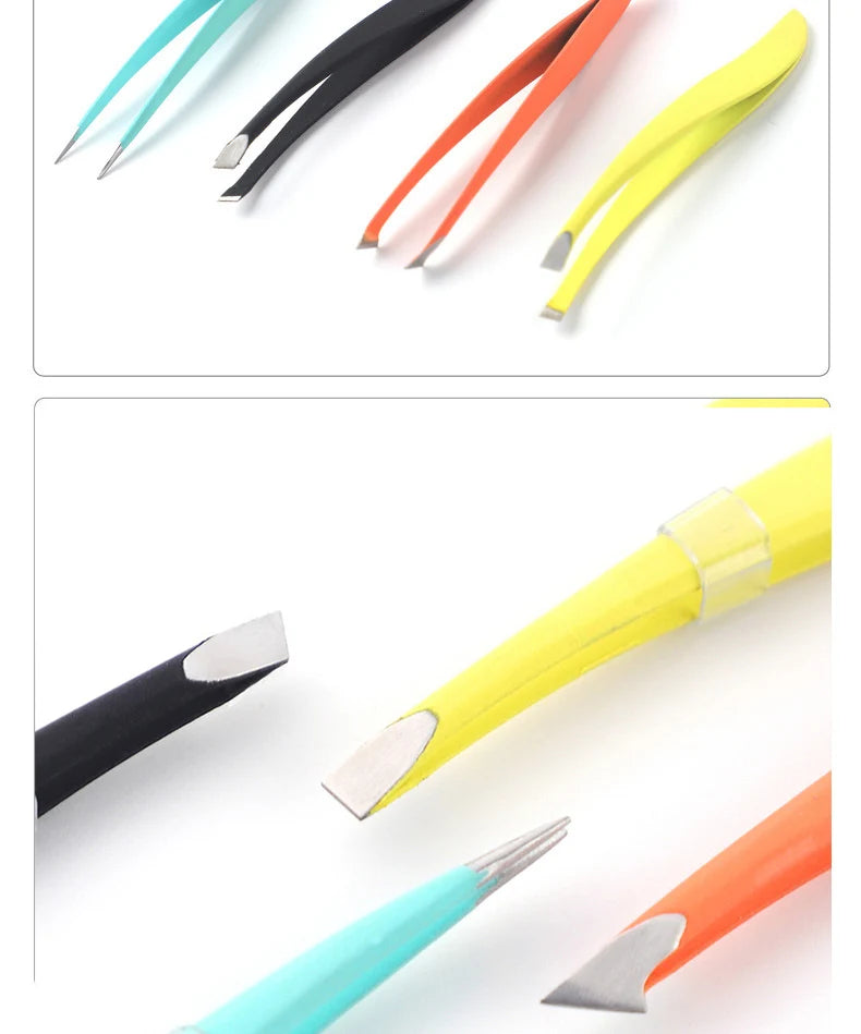 Professional Stainless Steel Eyebrow Tweezer Set - 16