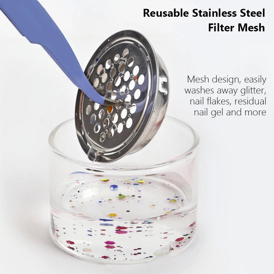 Glass Nail Brush Cleaning Cup with Filter