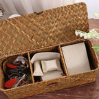 Hand-Woven 3-Grid Storage Basket with Lid