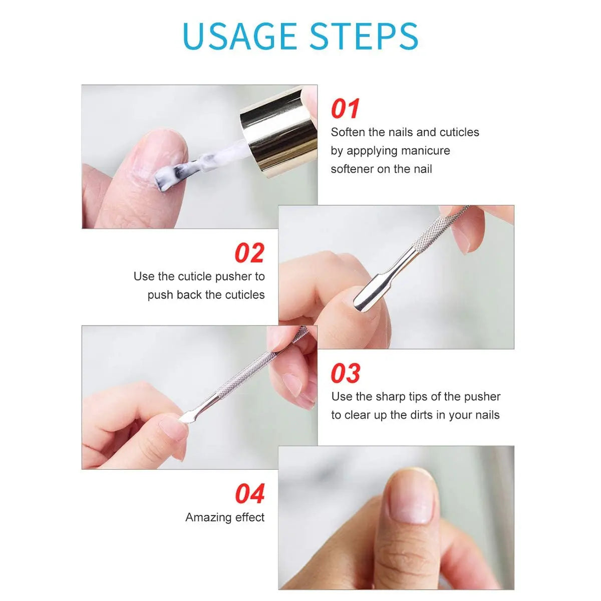 Professional Stainless Steel Dual-Head Cuticle Pusher