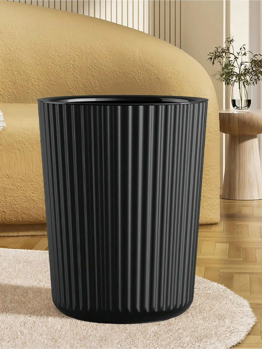Modern Striped Trash Can for Home and Office
