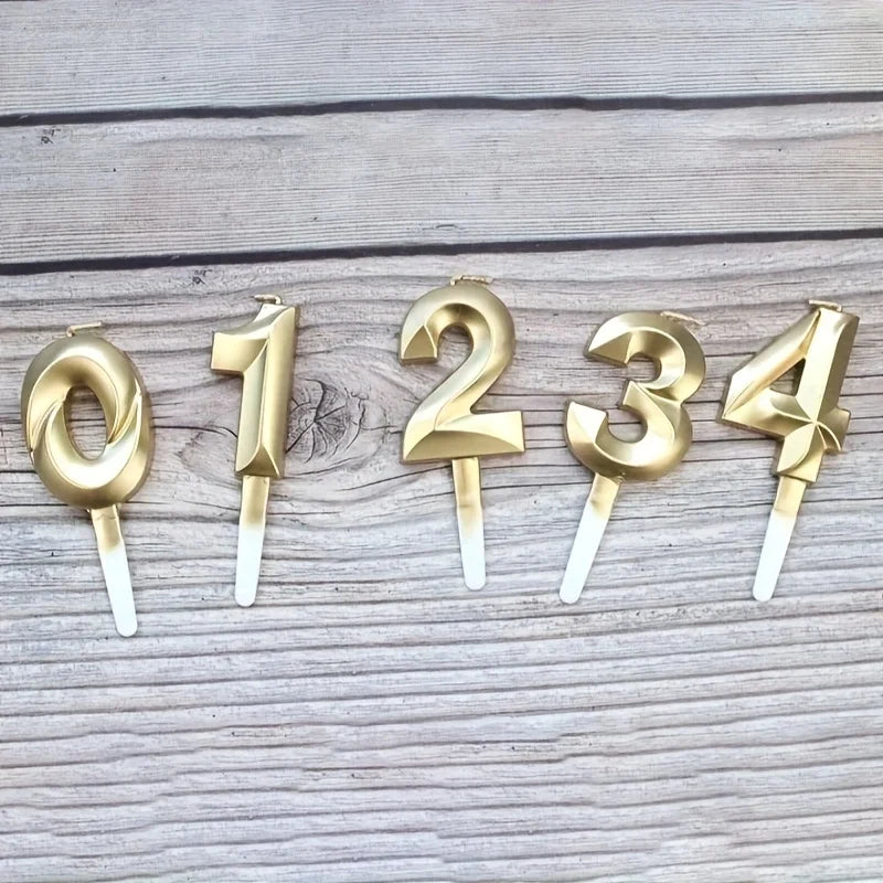 3D Gold Number Birthday Cake Candle - 9