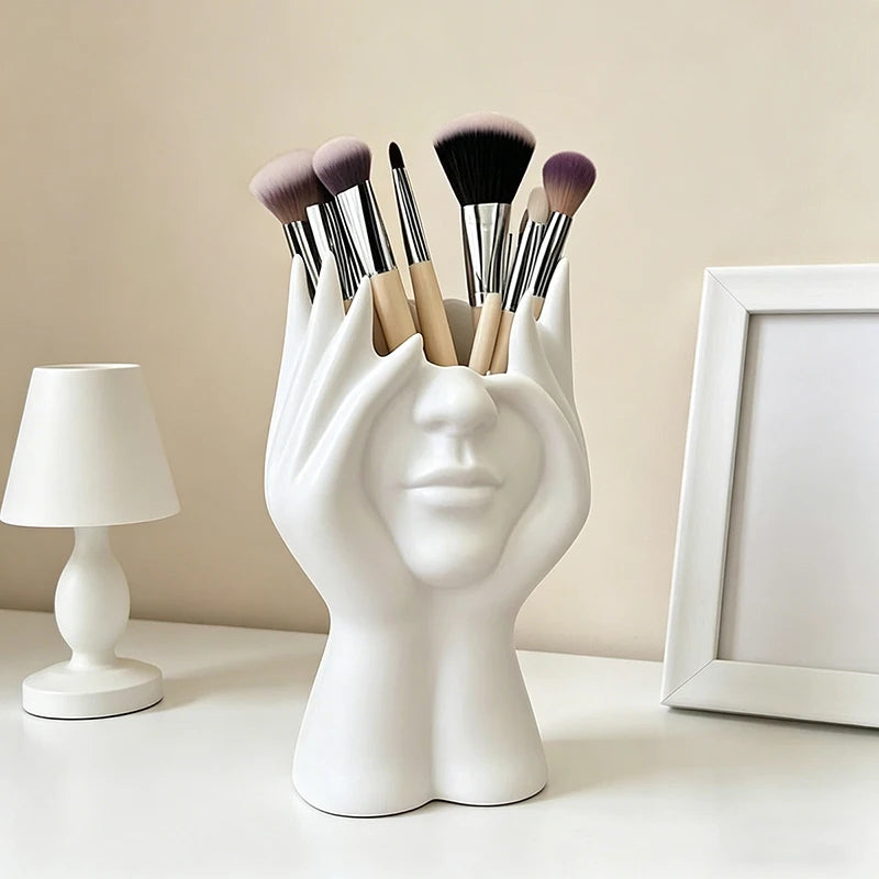 Human Face Art Desktop Organizer and Makeup Brush Holder - 7
