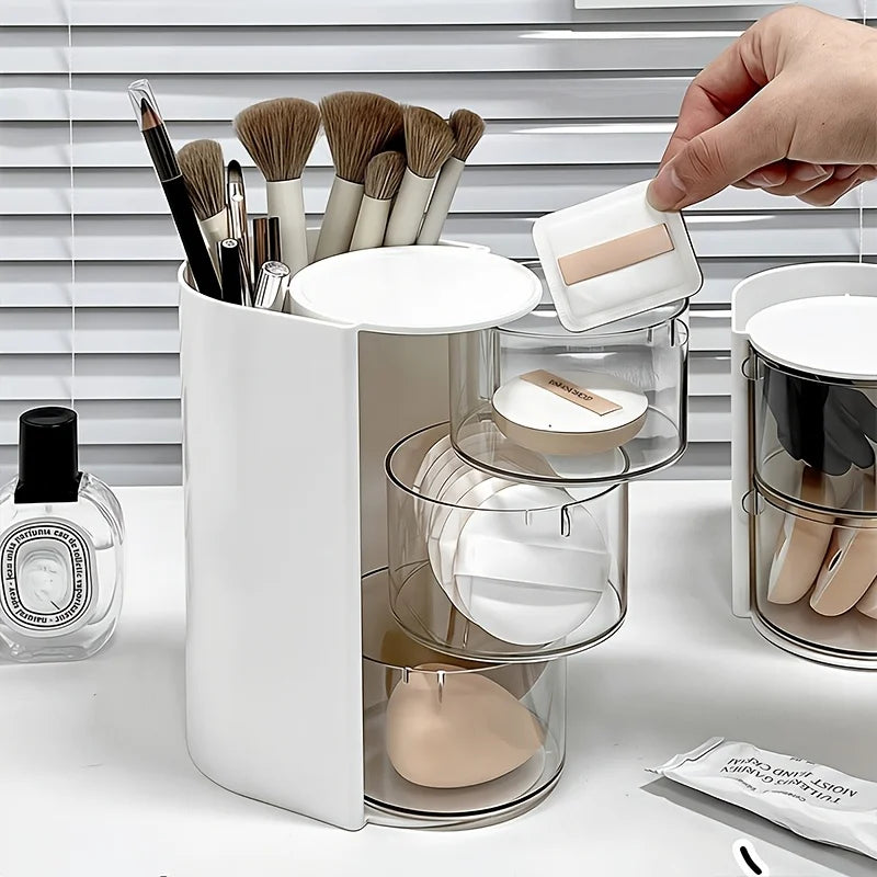 3-Tier Rotating Makeup Organizer with Dustproof Lid - 7