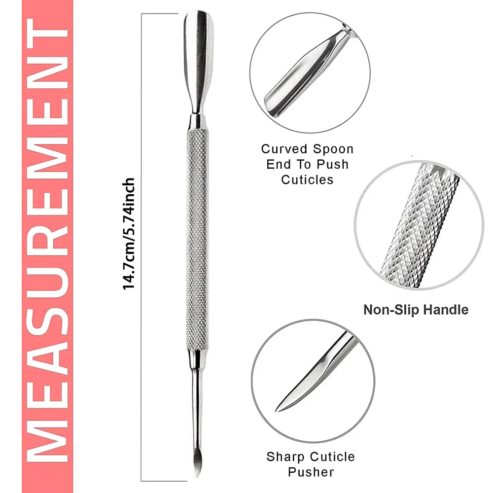 Dual-Ended Stainless Steel Cuticle Pusher and Nail Cleaner